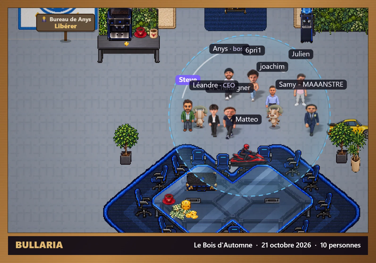 Photo de groupe de l’équipe réunie dans le bureau Bullaria, le 21 octobre 2026
